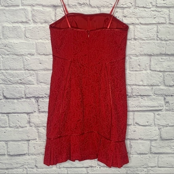 Aidan Mattox Red Lace Strapless Ruffle Hem Mini Dress - Picture 7 of 14
